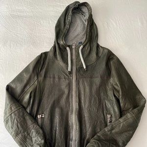 Olive Hooded Leather Jacket